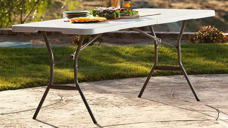 Lifetime 25011 Fold In Half Light Commercial Table, 6 Feet, White Granite | $45 | Amazon